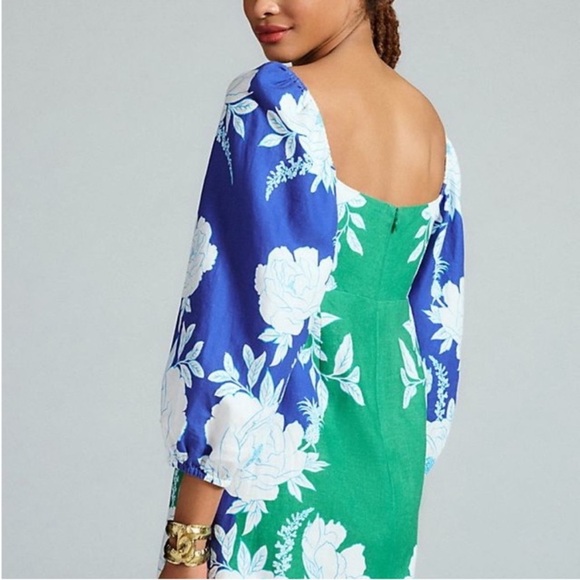 Farm Rio Soft Garden Linen Blend Puff Sleeve Mini Dress Floral Blue NWT Size XS - Picture 4 of 16